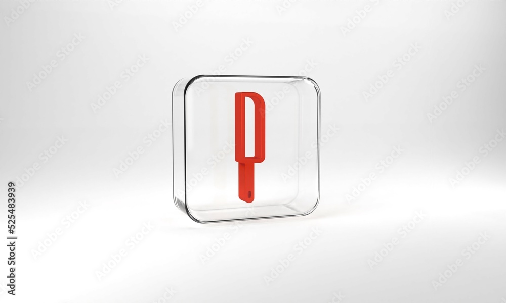 Red Knife icon isolated on grey background. Cutlery symbol. Glass square button. 3d illustration 3D render Red Knife icon isolated on grey background. Cutlery symbol. Glass square button. 3d illustration 3D render