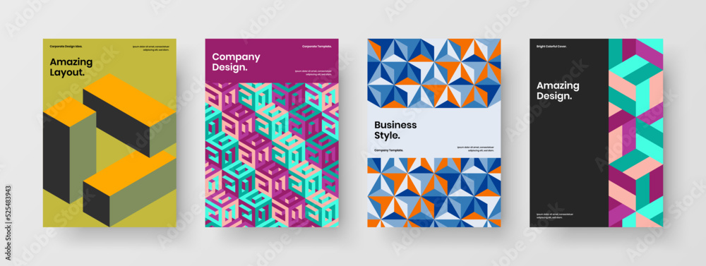 Modern mosaic shapes corporate cover illustration set. Colorful pamphlet vector design concept collection.