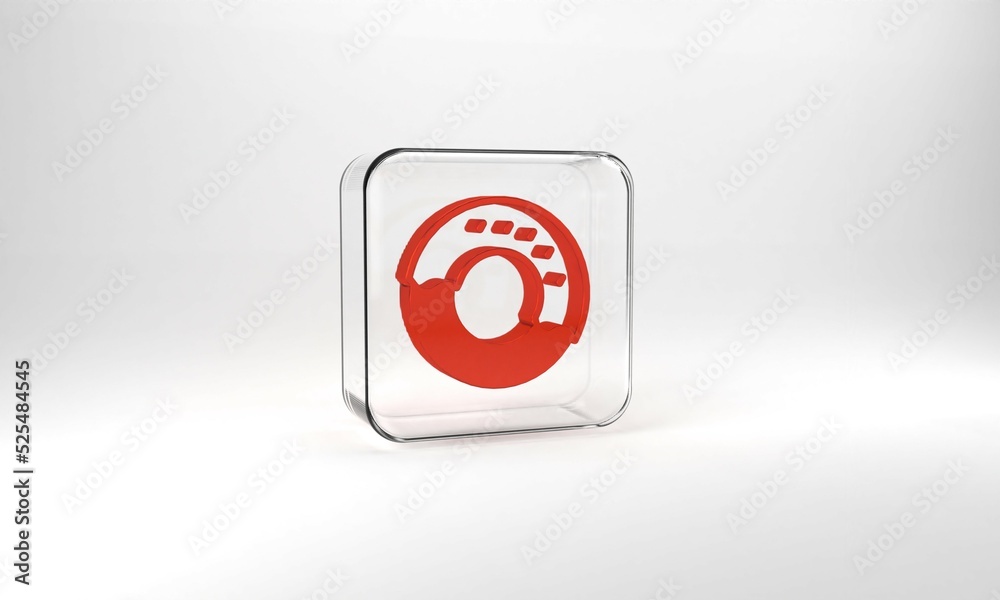 Red Donut with sweet glaze icon isolated on grey background. Glass square button. 3d illustration 3D render Red Donut with sweet glaze icon isolated on grey background. Glass square button. 3d illustration 3D render