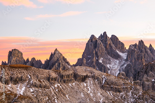 Canvas Print Sunset view in the dolomites mountains