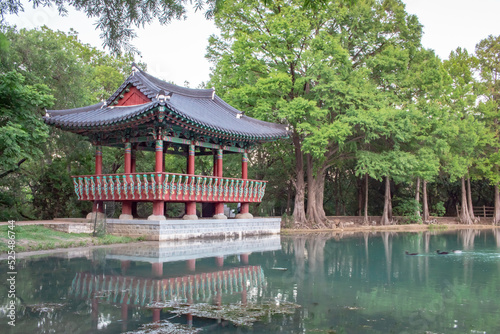 Korean architecture pond pavilion reflection in Denman Estate Park San Antonio Texas