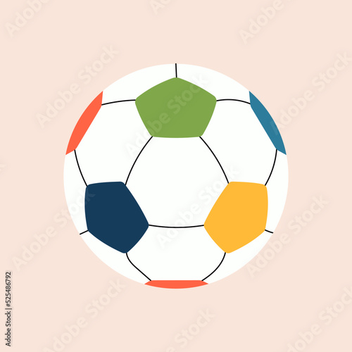 Soccer ball in flat line color style. Sports competition, foosball, match, physical education, school play. Abstract trendy minimalist illustration for logo, badge sticker  patch icon print.