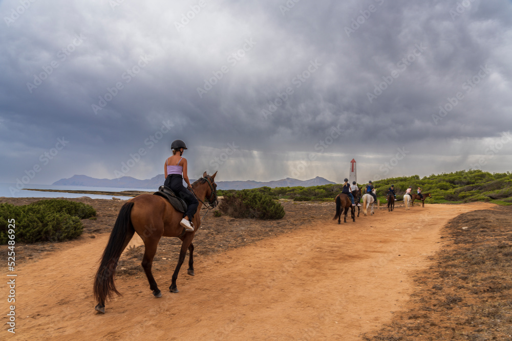 riders on the coast, Son Real, Majorca, Balearic Islands, Spain riders on the coast, Son Real, Majorca, Balearic Islands, Spain