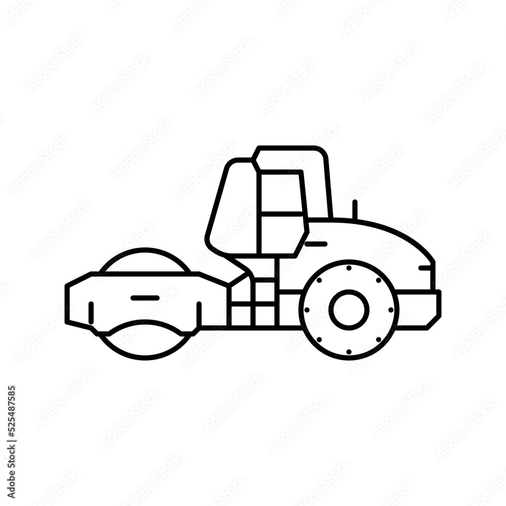 steamroller construction car vehicle line icon vector illustration