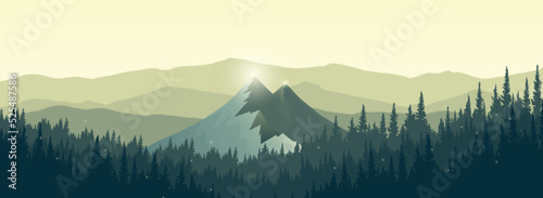 Mountain landscape in the morning. Nature Banner Backgrounds, Nature Background Vectors.