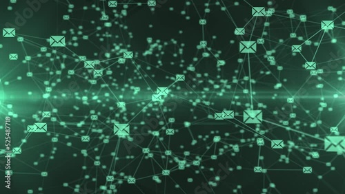 Plexus silhouettes of telephone connected to big network and rotate on a blue background. Concept of technology, communication or social media. 3D rendering