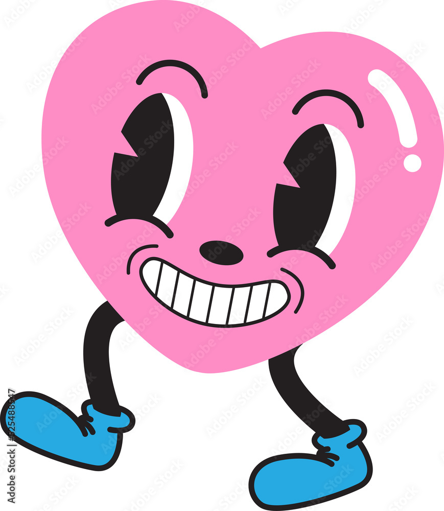 Fototapeta premium trendy cartoon, doodle, old school, heart face