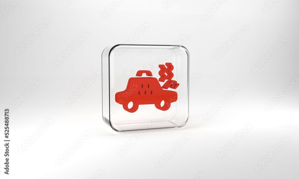 Red Broken taxi car icon isolated on grey background. Glass square button. 3d illustration 3D render Red Broken taxi car icon isolated on grey background. Glass square button. 3d illustration 3D render