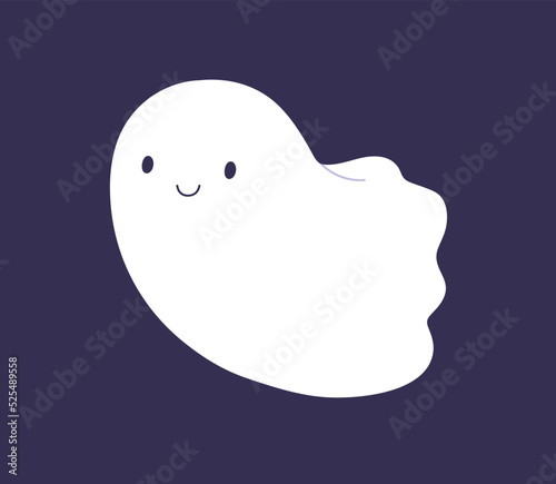Happy Halloween ghost flying. Cute funny boo character, friendly baby phantom...