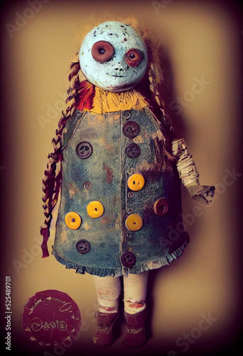 Print op canvas Ragged scary doll