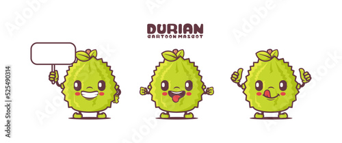 Durian cartoon mascot with different expressions. fruit vector illustration