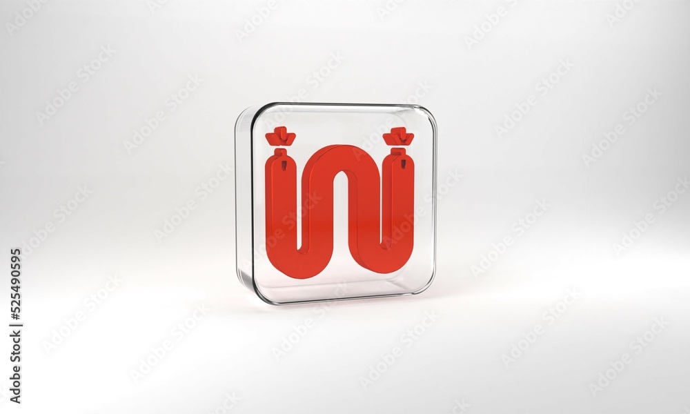 Red Electric cable icon isolated on grey background. Electrical wire. Glass square button. 3d illustration 3D render Red Electric cable icon isolated on grey background. Electrical wire. Glass square button. 3d illustration 3D render