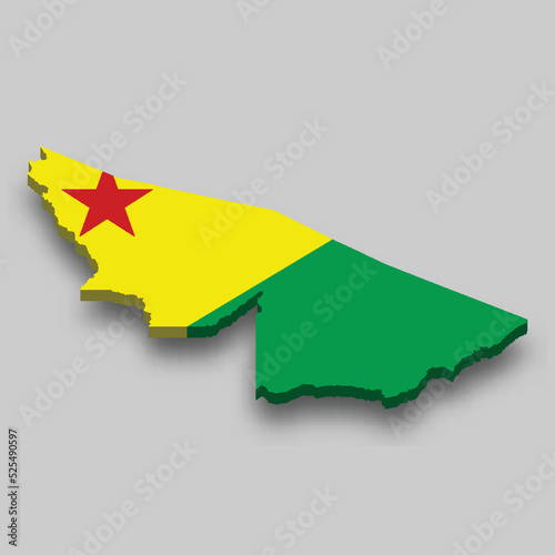 3d isometric Map of Acre with flag