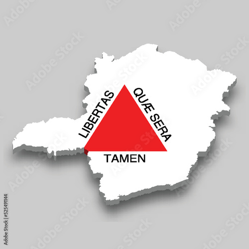3d isometric Map of Minas Gerais with flag