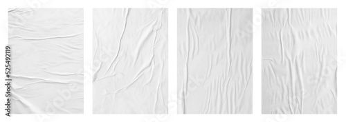 white crumpled and creased paper poster texture set background