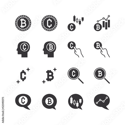 Bitcoin glyph icons set. crypto currency outline elements collection. Vector line icons