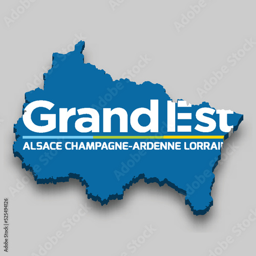 3d isometric Map of Grand Est is a region of France