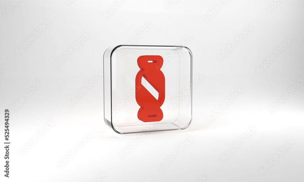 Red Candy icon isolated on grey background. Happy Halloween party. Glass square button. 3d illustration 3D render Red Candy icon isolated on grey background. Happy Halloween party. Glass square button. 3d illustration 3D render