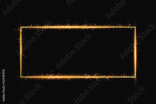 Golden light frames. Luminous luxury banner. Rectangular frame with light effects.