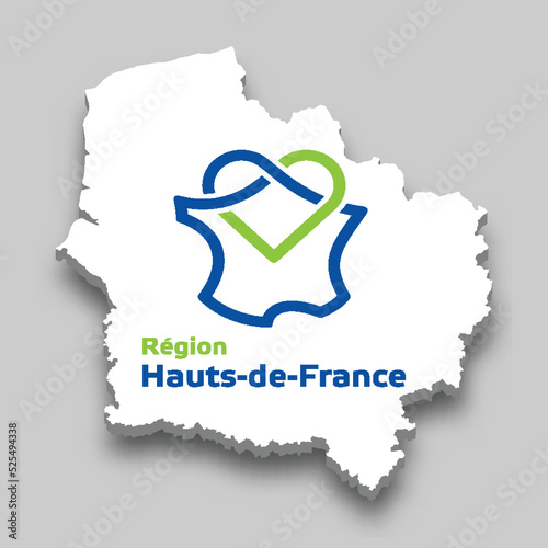 3d isometric Map of Hauts-de-France is a region of France