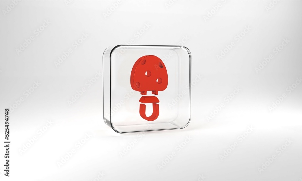 Red Amanita muscaria or fly agaric hallucinogenic toadstool mushroom icon isolated on grey background. Spotted poisonous mushroom. Glass square button. 3d illustration 3D render Red Amanita muscaria or fly agaric hallucinogenic toadstool mushroom icon isolated on grey background. Spotted poisonous mushroom. Glass square button. 3d illustration 3D render