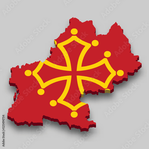 3d isometric Map of Midi-Pyrenees is a region of France