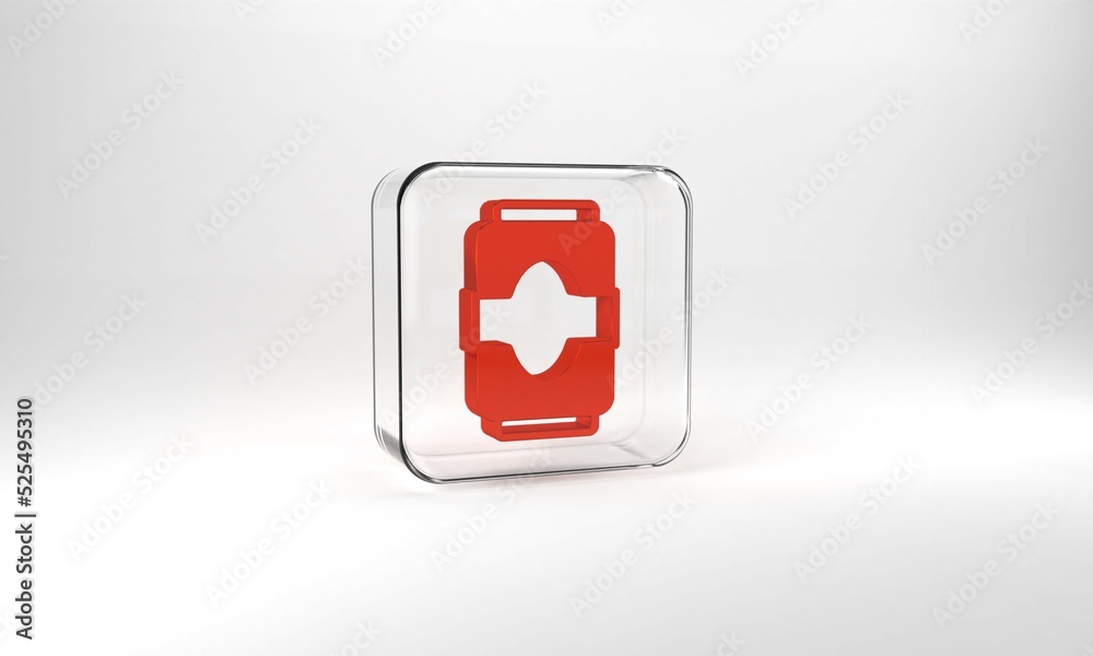 Red Soda can icon isolated on grey background. Glass square button. 3d illustration 3D render Red Soda can icon isolated on grey background. Glass square button. 3d illustration 3D render