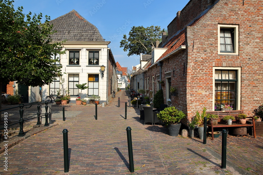 Traditional historic medieval houses in the old picturesque fortified town of Elburg, Gelderland, Netherlands