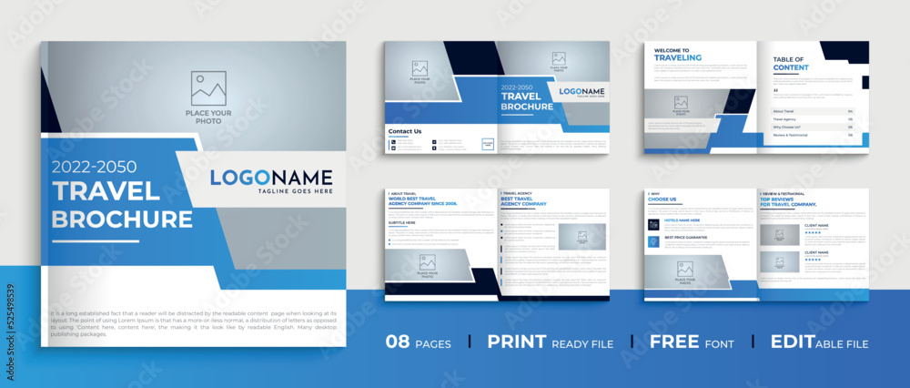 8 Page square travel agency brochure design, multipage square company profile brochure template