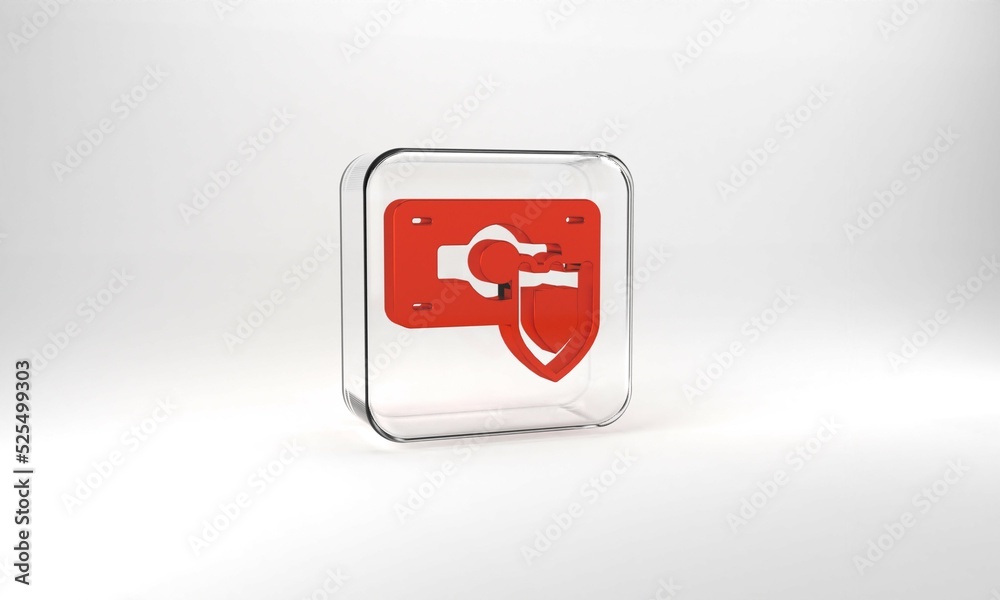 Red Money with shield icon isolated on grey background. Insurance concept. Security, safety, protection, protect concept. Glass square button. 3d illustration 3D render Red Money with shield icon isolated on grey background. Insurance concept. Security, safety, protection, protect concept. Glass square button. 3d illustration 3D render