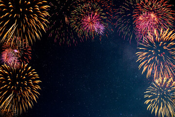 Fireworks with blur milky way background