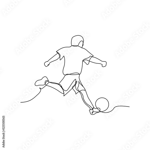 One line continuous of children playing soccer. Minimalist style vector illustration in white background.