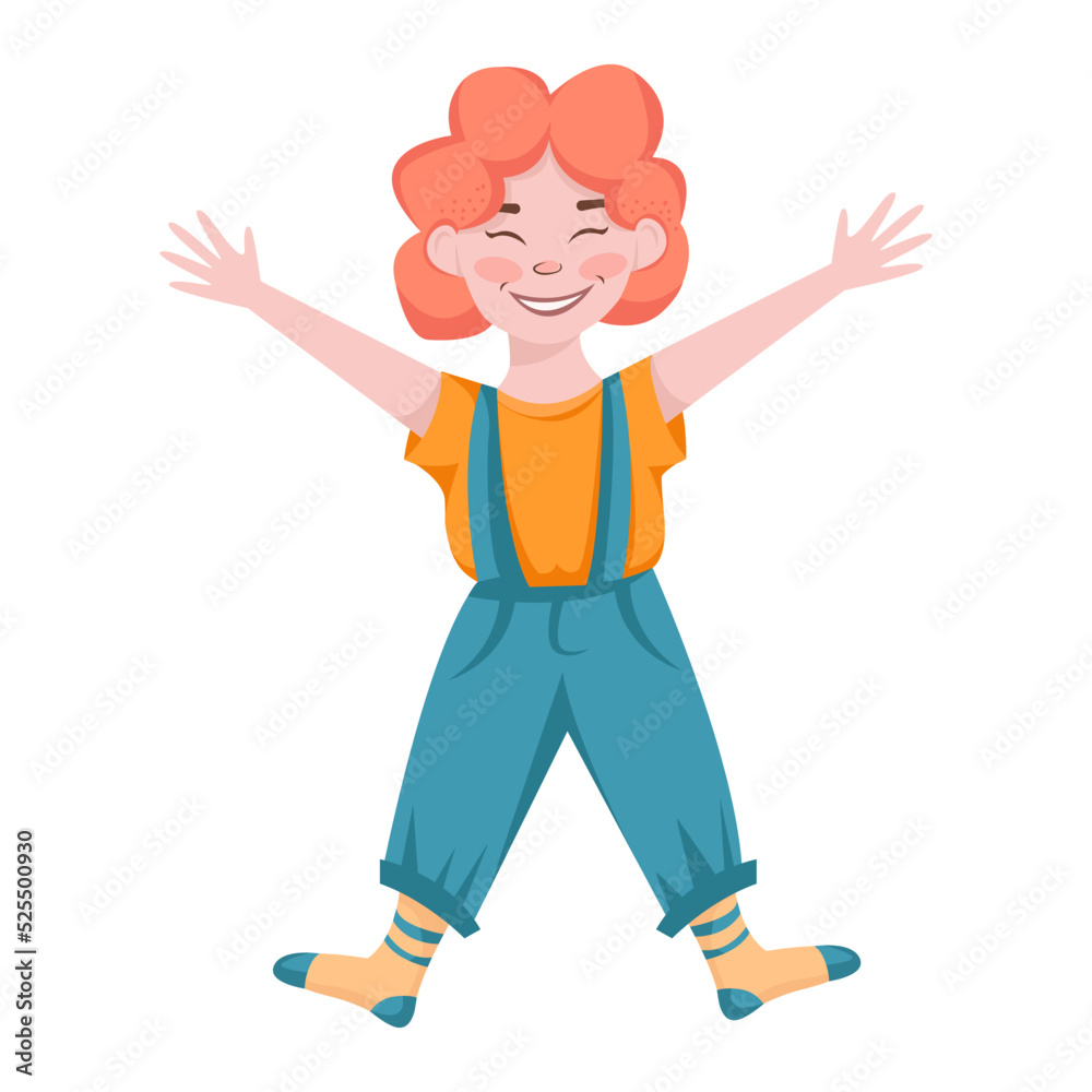 Joyful happy redhead girl.Illustration of a happy child. Joyful happy redhead girl.Illustration of a happy child.
