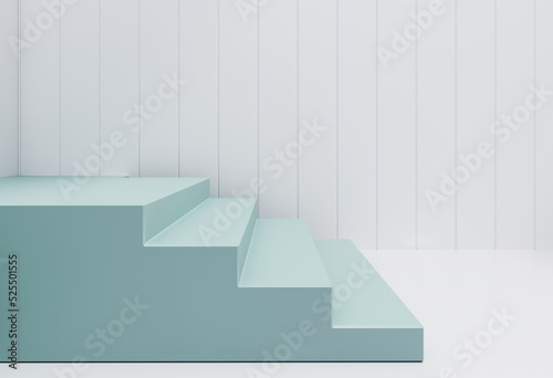 Empty Podium  showcase  stand of stairs  arches for advertising  presentation of goods  products. Abstract composition  background of geometric objects - 3D render. Minimal white studio with showcase