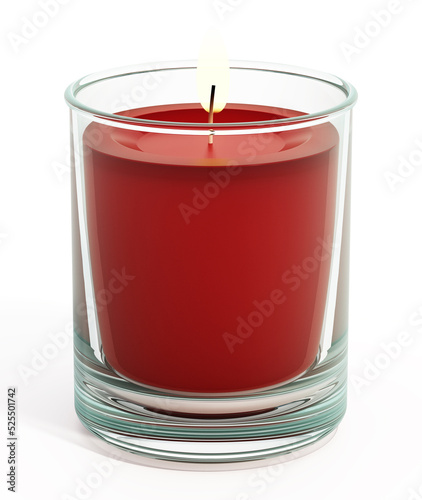 Lit candle inside a glass. 3D illustration