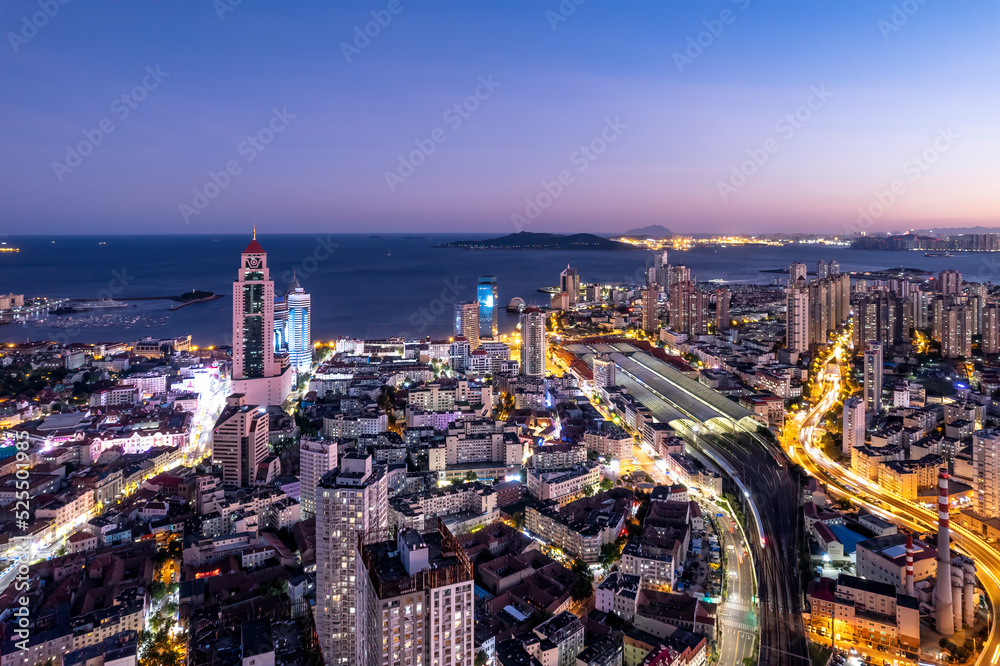 Aerial photography of modern urban architecture landscape night view in China