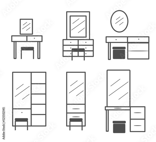 The dressing table and chair black stroke vector illustration

