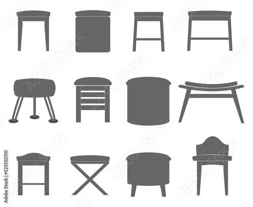 The collection set of stools black vector illustration 

