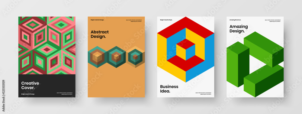 Fresh geometric shapes postcard template collection. Modern company brochure design vector concept composition.