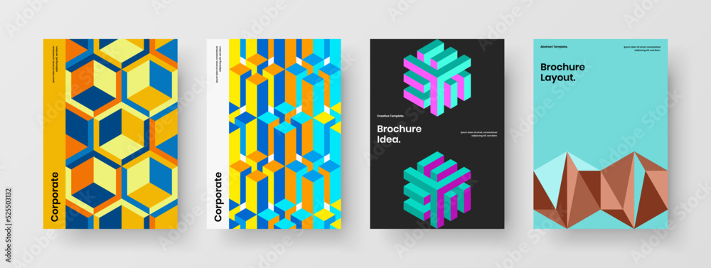 Clean booklet vector design template collection. Abstract geometric shapes handbill illustration set.