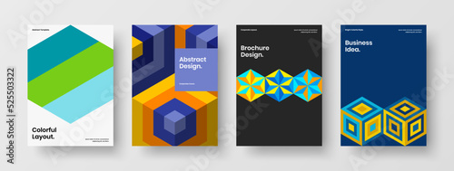 Abstract mosaic tiles corporate cover template bundle. Simple company brochure design vector concept composition.