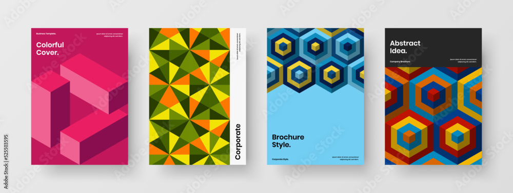 Creative mosaic pattern company brochure illustration bundle. Clean cover A4 design vector layout collection.