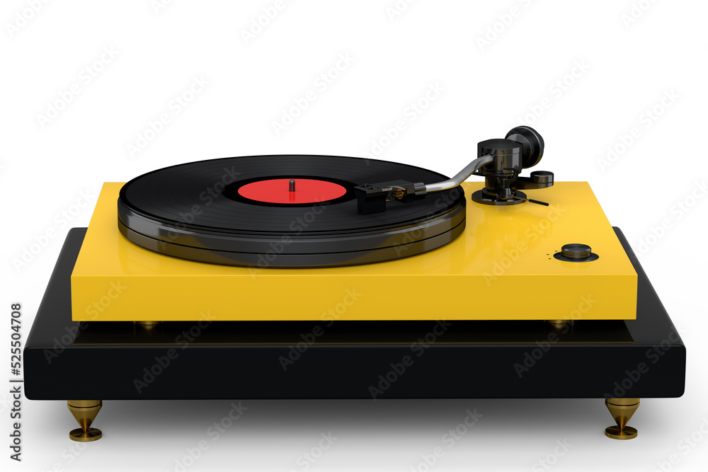 Vinyl record player or DJ turntable with retro vinyl disk on white background. Vinyl record player or DJ turntable with retro vinyl disk on white background.