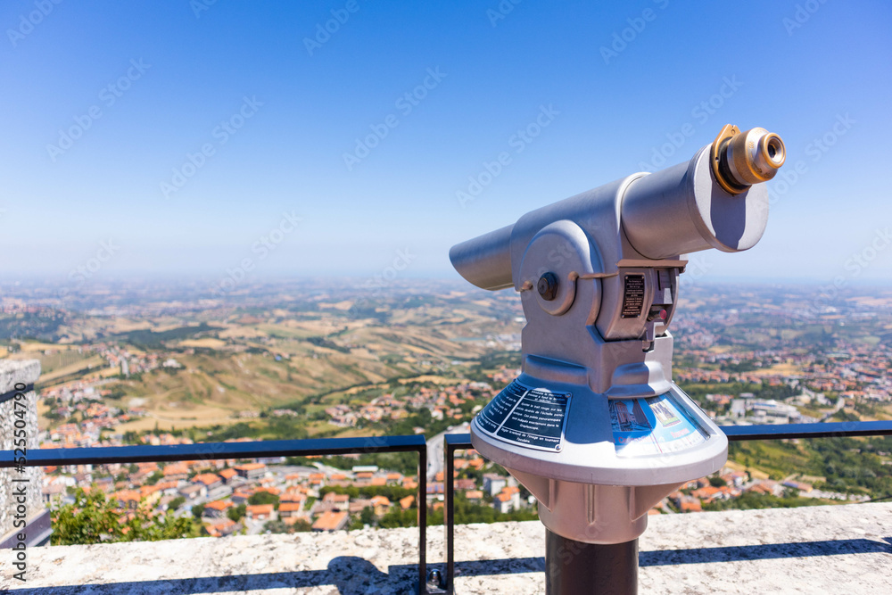 Telescope and landscape of the Republic of San Marino