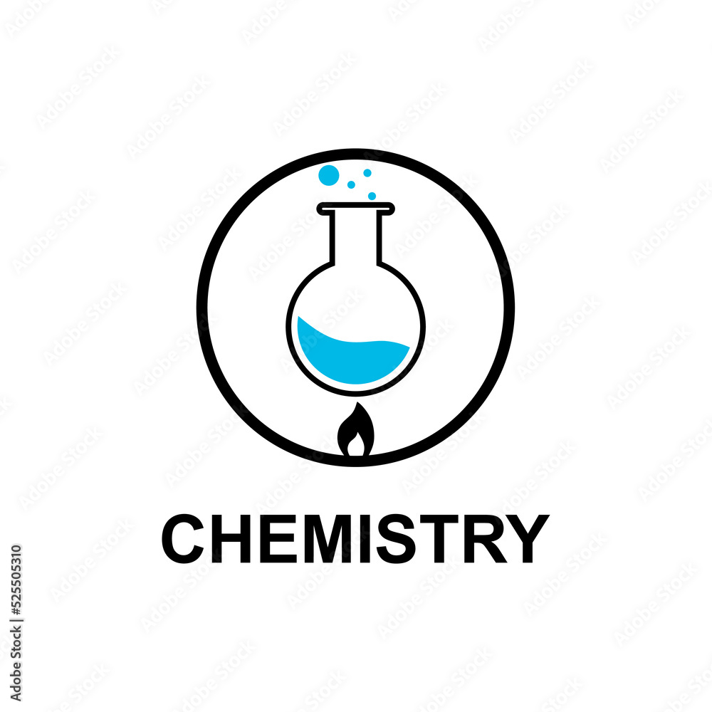 Chemistry sign in the form of a circle. Vector illustration of chemical flasks. Chemistry symbol in a minimalist style. Laboratory sign.