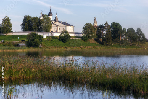 View of the UNESCO monument Ferapontov Monastery. Beautiful summer sunny look of ancient orthodox monastery on hill in Vologodskaya oblast in Russian Federation