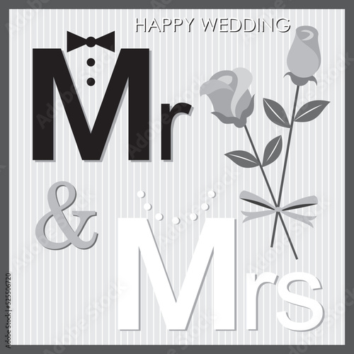 happy wedding card with rose flower, mr and mrs text