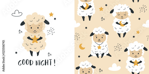 Tela Animal pattern with cute sheep and  print for  kids
