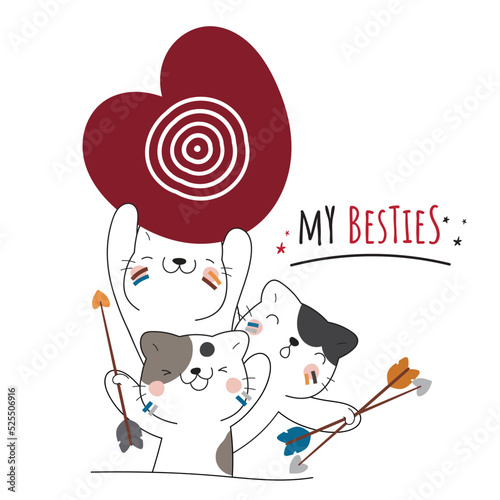Flat cute animal cat with best friend illustration for kids

