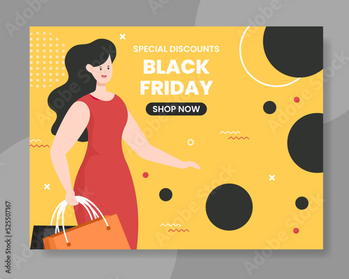 Black Friday Give Big Discount Photocall Template Hand Drawn Cartoon Flat Illustration